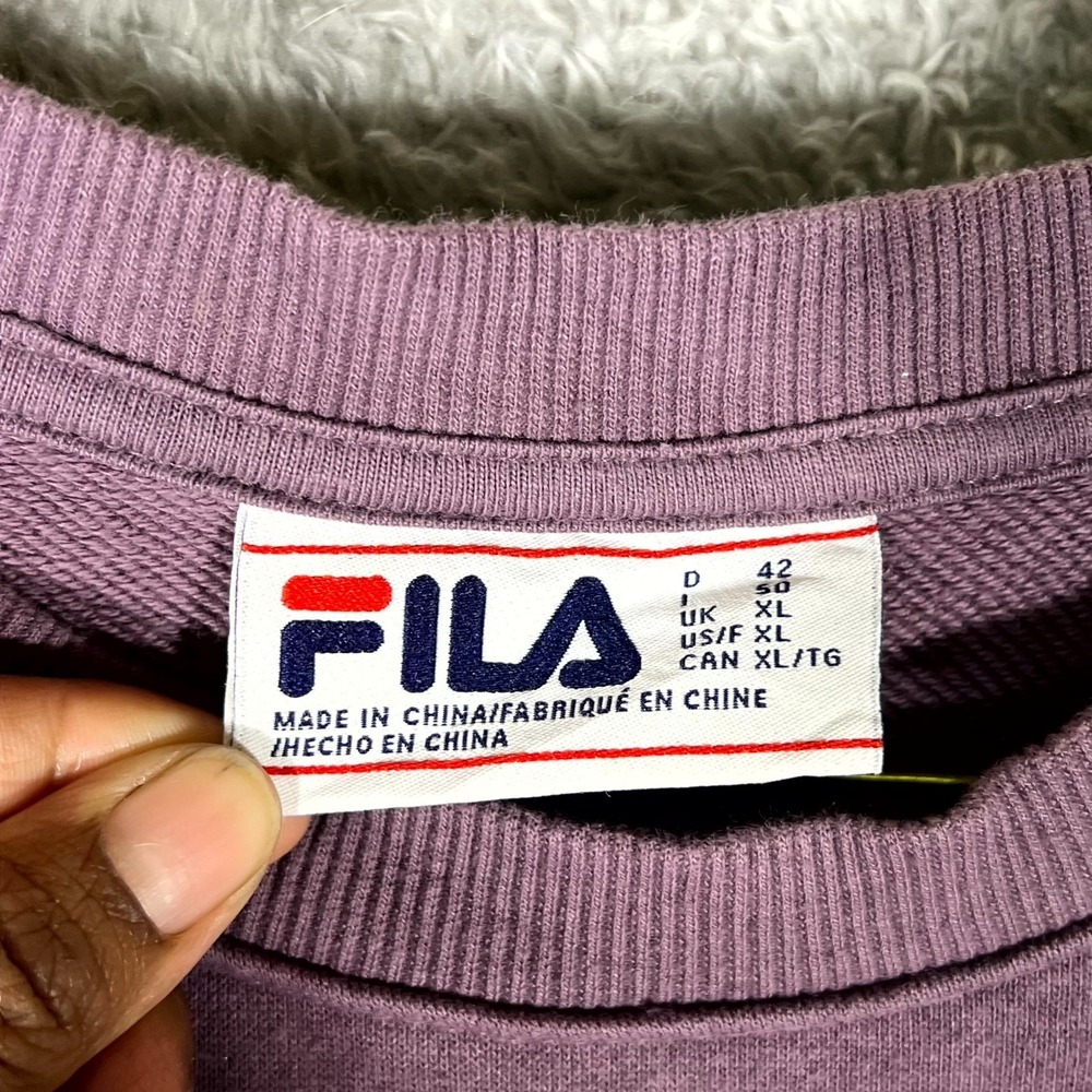 Fila Sweatshirt Mens‎ XL Purple Striped Trim Logo Long Sleeve Crew Neck Pullover - Picture 3 of 9